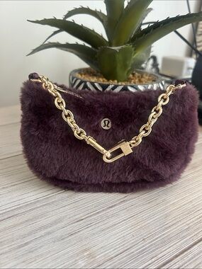 lululemon athletica Plush Faux-Fur Chain mini Bag in Deep Plum